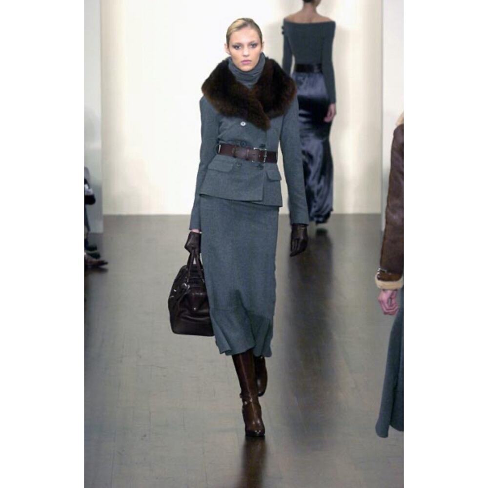 Ralph Lauren Collection Gray 100% Cashmere Trumpet Midi Skirt Flare Runway 2005 - Picture 3 of 13